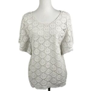 JM Collection Open Crochet Angel Sleeve Top Size M Cottage Boho Hippie Festival